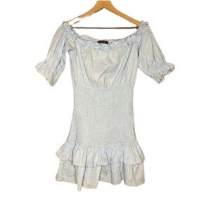 Women's M Simplee Smock Mini Dress Off the Shoulder Puff Sleeves Ruffles